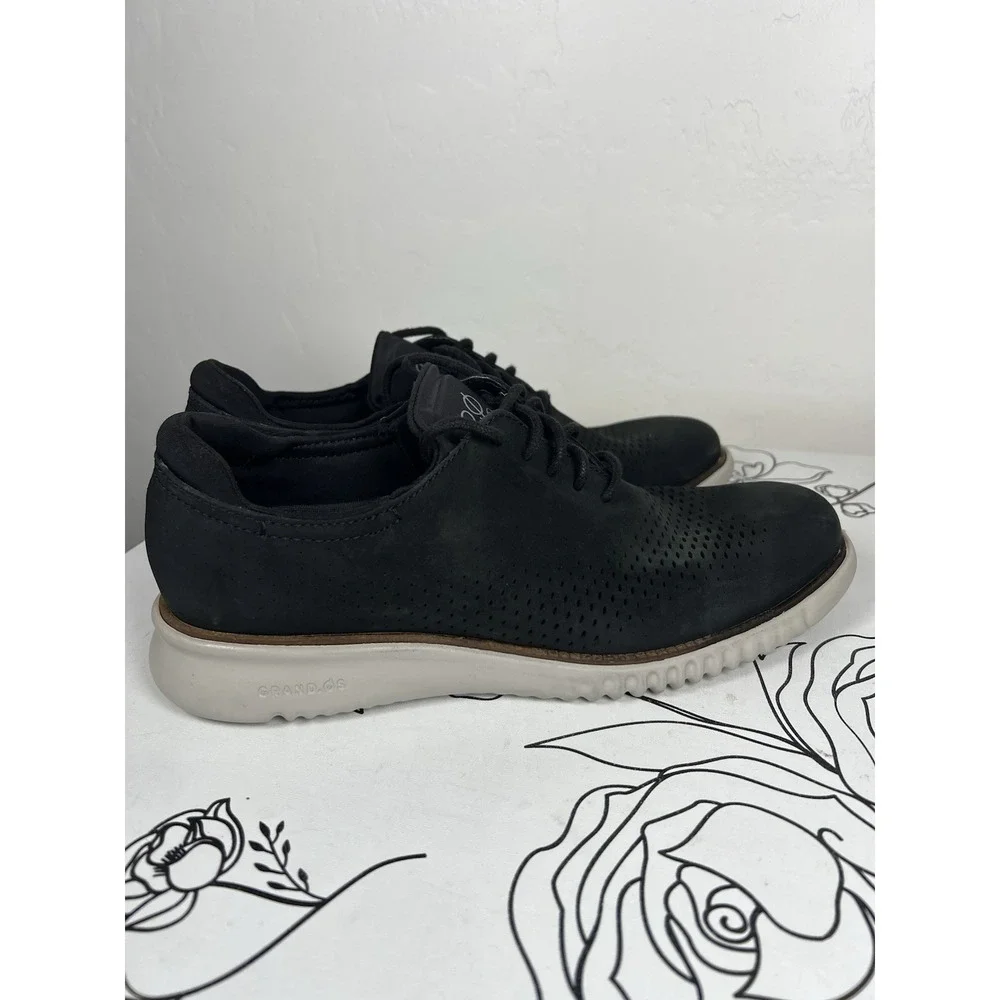 Cole Haan Men's 2 Zerogrand Lined Laser Wingtip Black Nubuck Leather - Size 7.5